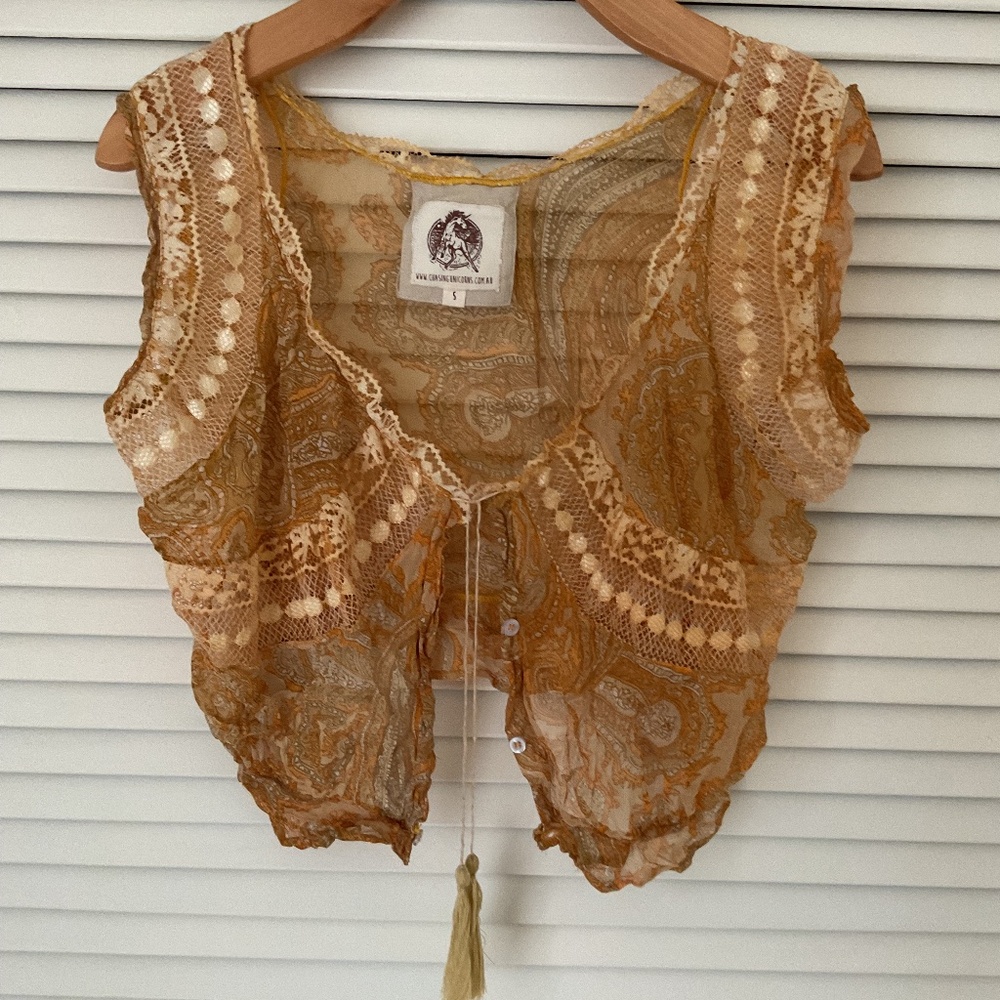 Chasing Unicorns Golden Tan Lace Crop Top